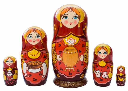 Stackable Dolls Gold Samovar Matryoshka 5pc/6''