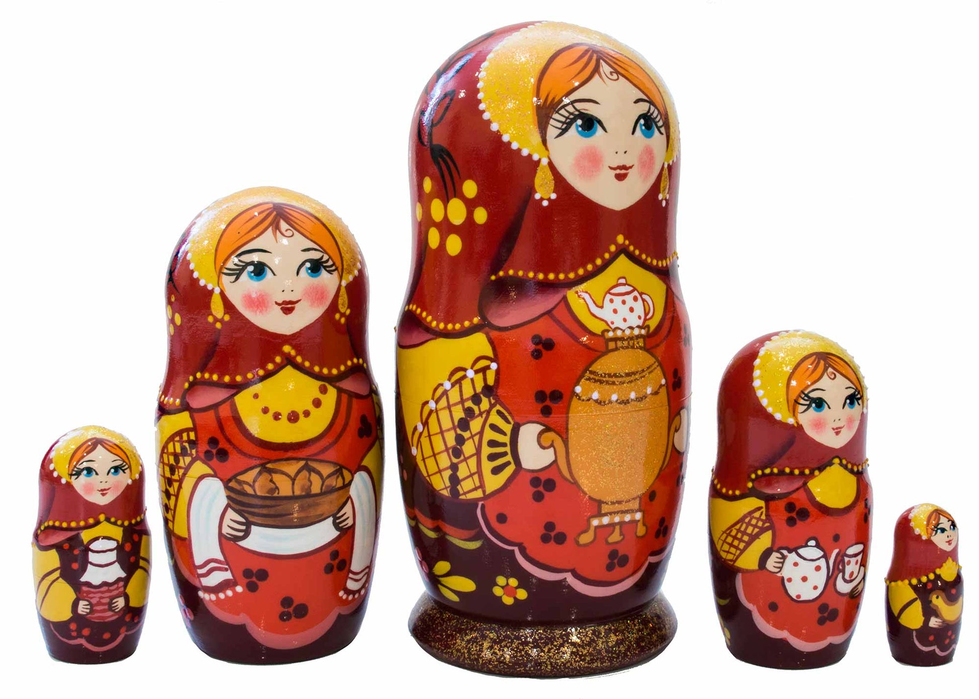 Stackable Dolls Gold Samovar Matryoshka 5pc/6''