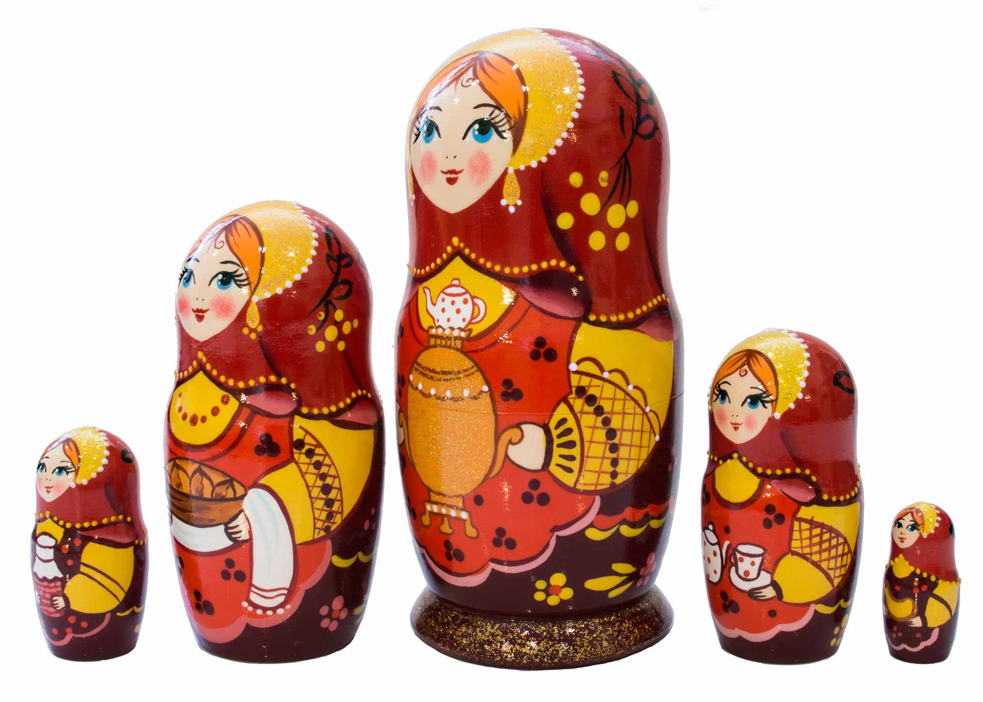 Stackable Dolls Gold Samovar Matryoshka 5pc/6''