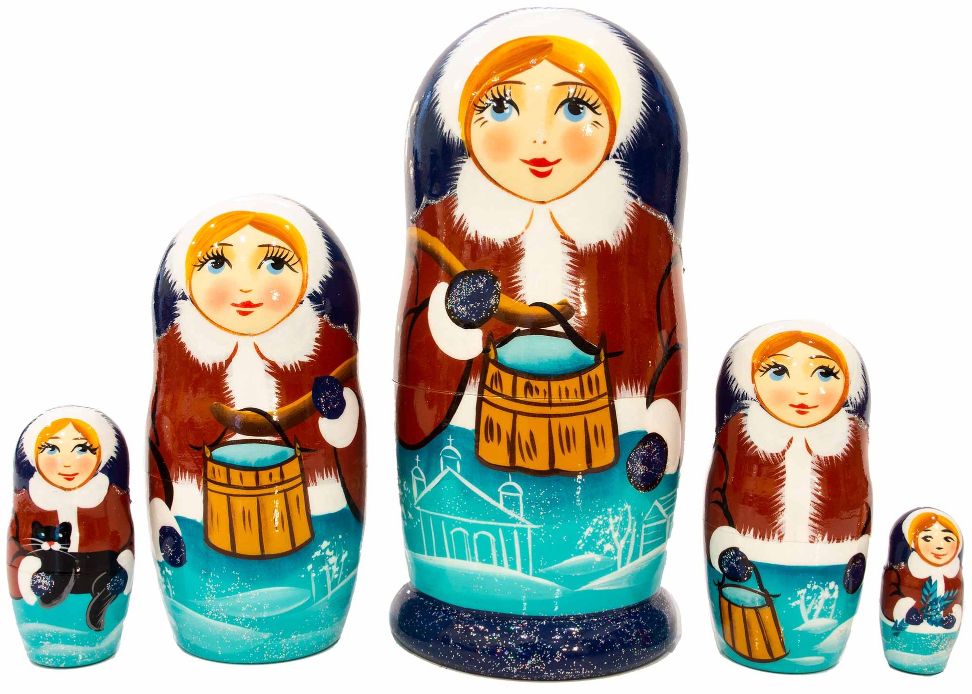 Stackable Dolls Water Carrier Matryoshka 5pc/6''