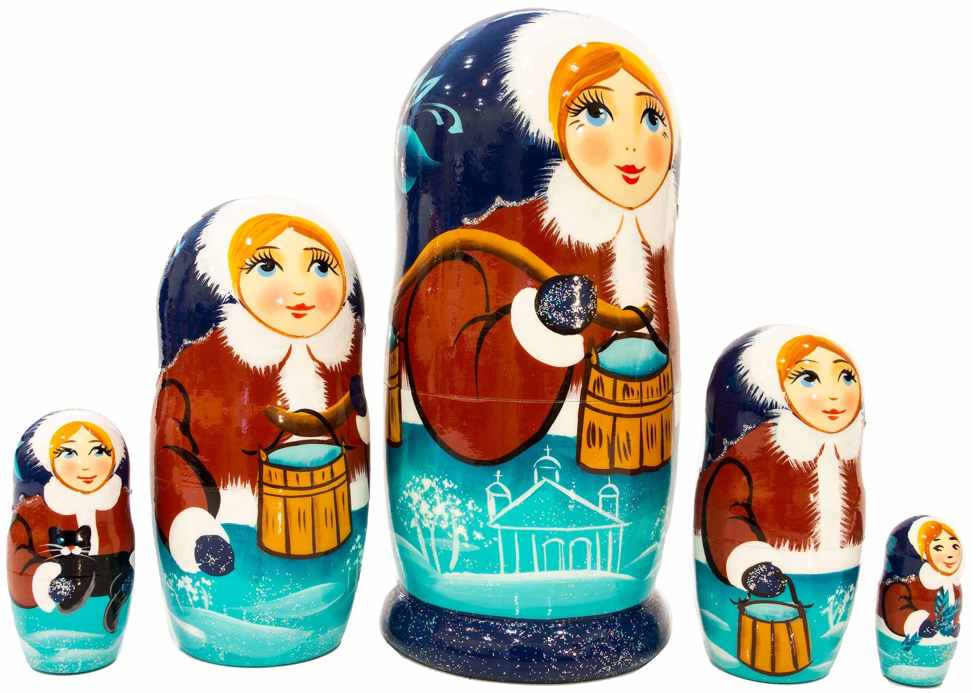 Stackable Dolls Water Carrier Matryoshka 5pc/6''