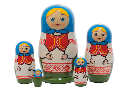 Stackable Russian Dolls Belarus Folk 5pc/4''