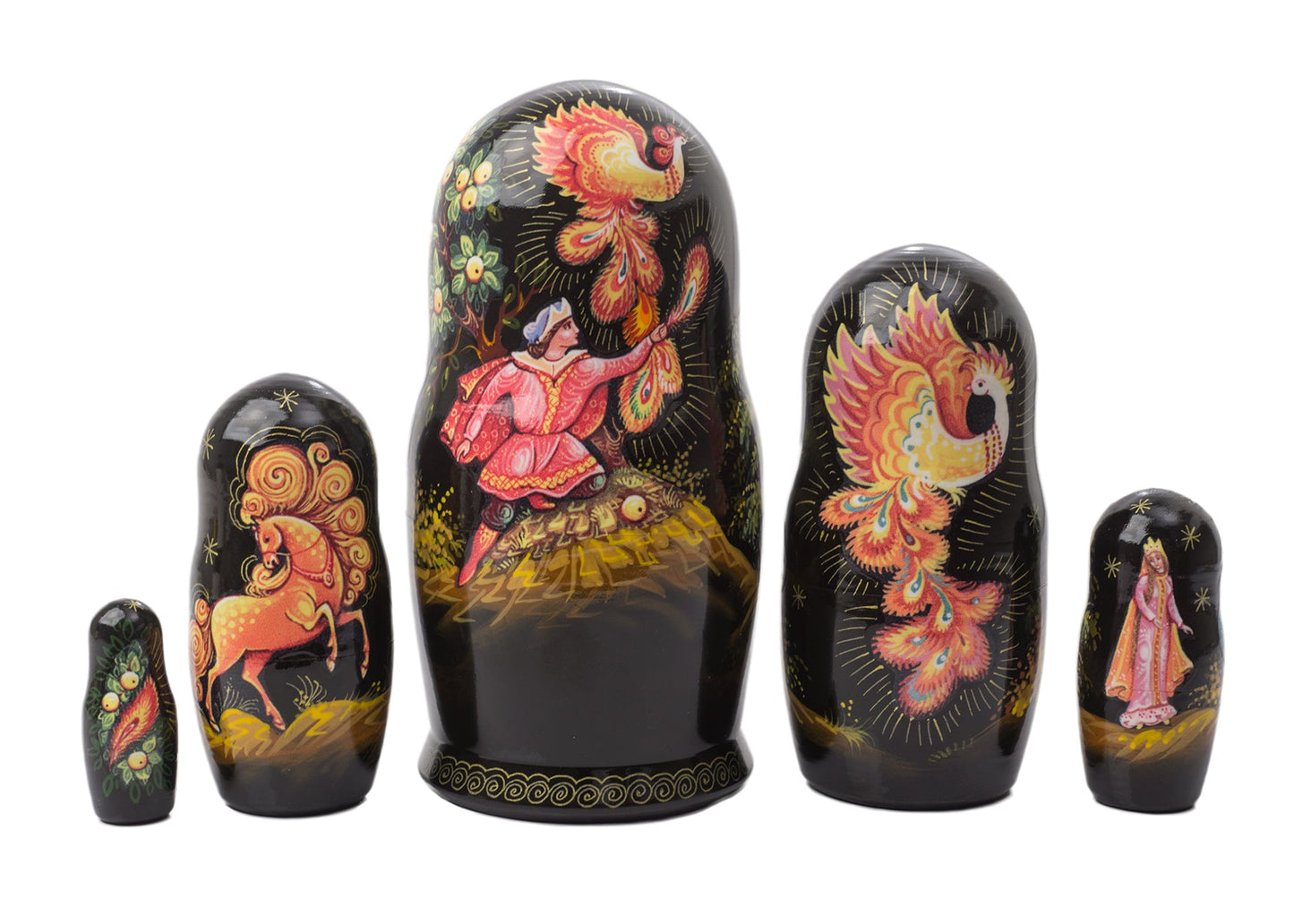 Stackable Russian Dolls Firebird 5pc/4.25"