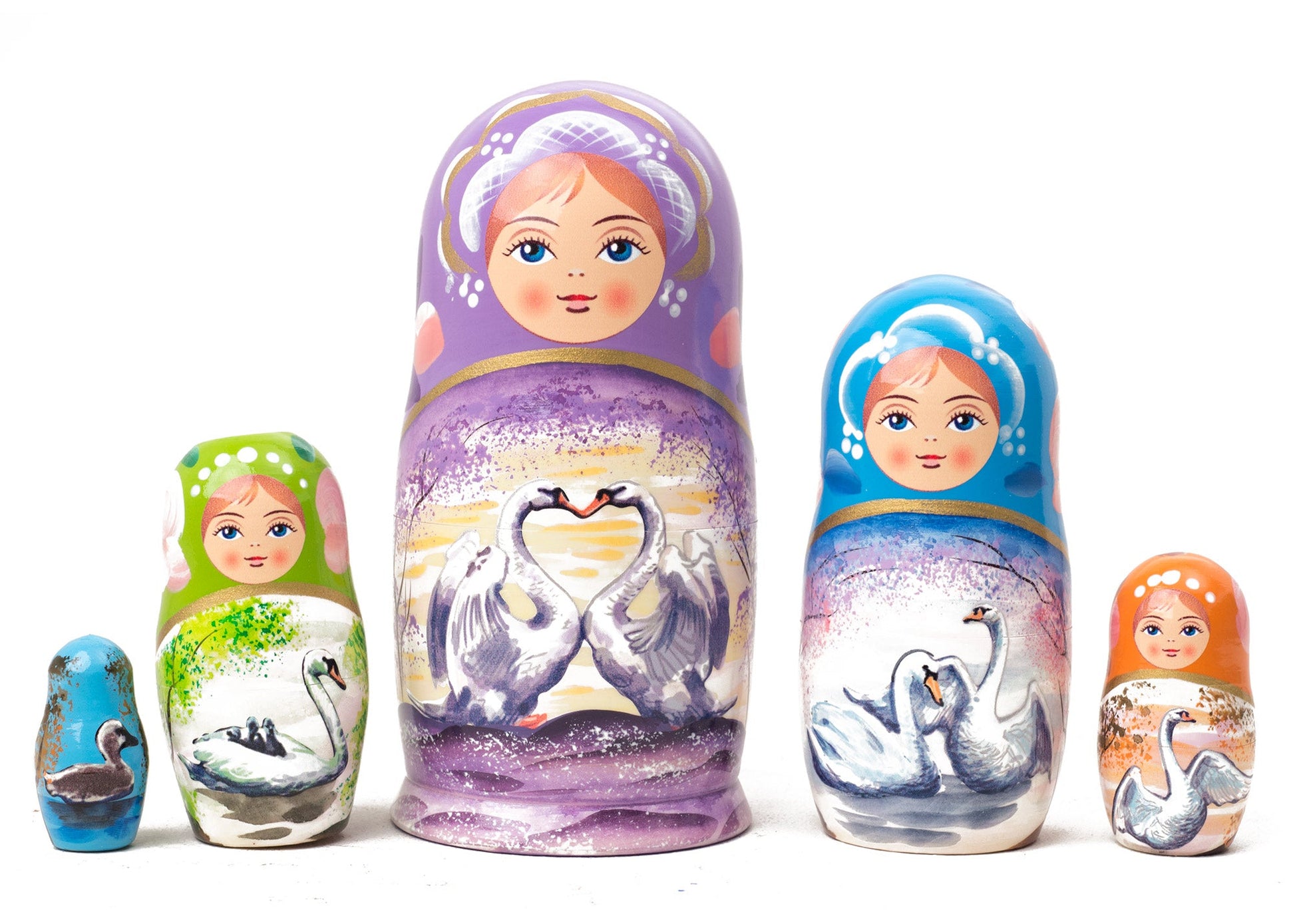 Stackable Russian Dolls Swan Heart 5pc/6''