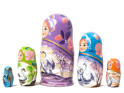 Stackable Russian Dolls Swan Heart 5pc/6''
