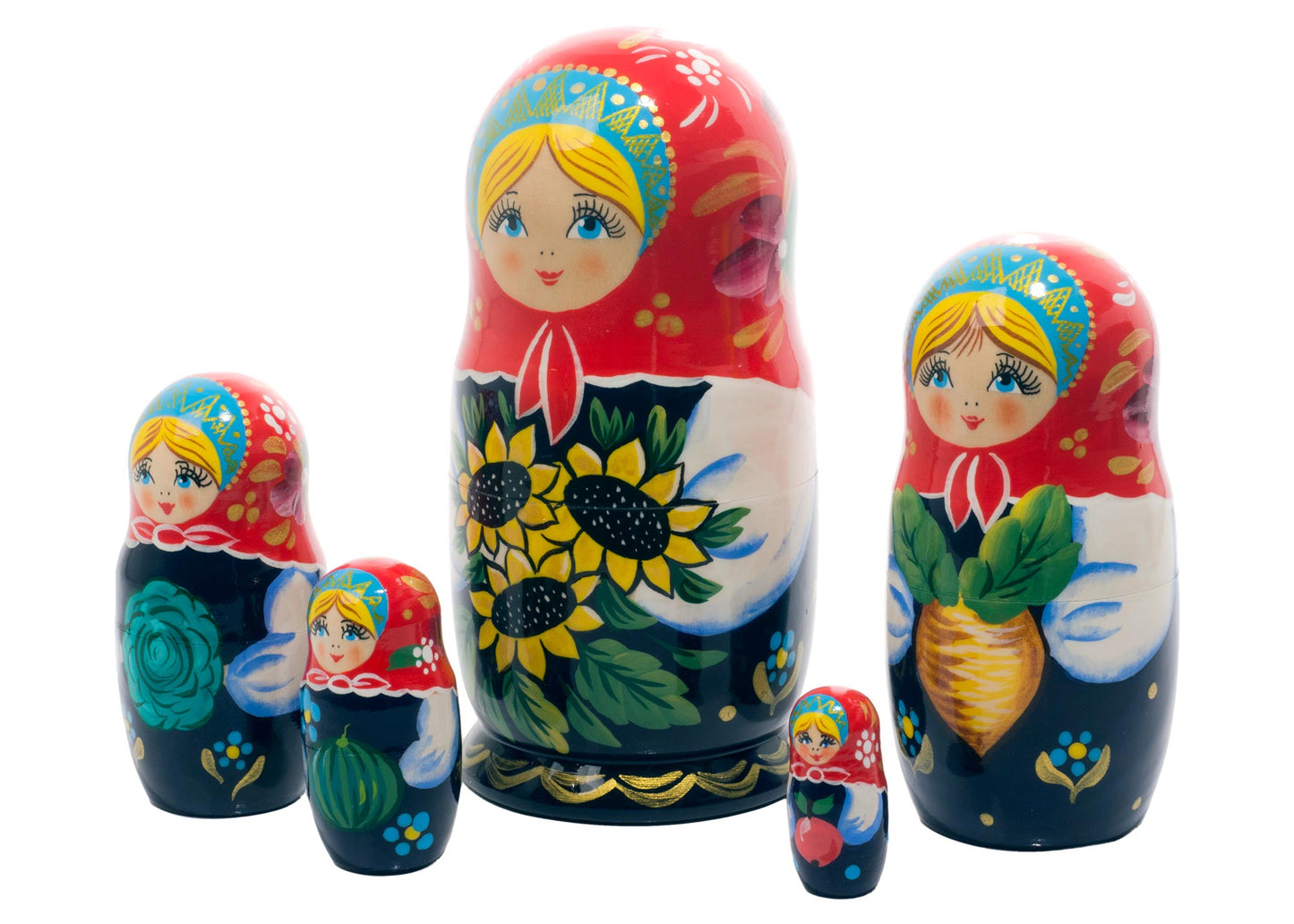 Russian Stackable Dolls Sunflower Doll 5pc/6”