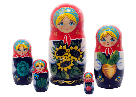 Russian Stackable Dolls Sunflower Doll 5pc/6”