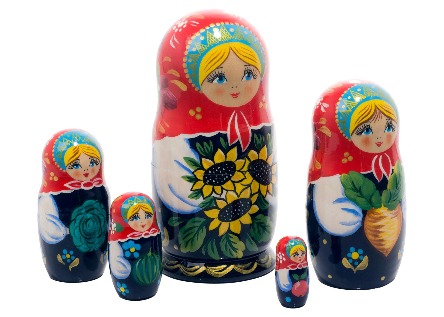 Russian Stackable Dolls Sunflower Doll 5pc/6”s