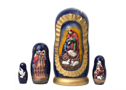 Xmas Nesting Dolls Silent Night Nativity Doll 5pc/6''