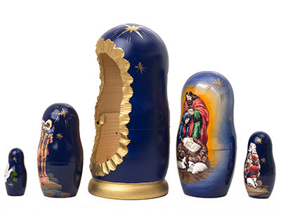 Xmas Nesting Dolls Silent Night Nativity Doll 5pc/6''