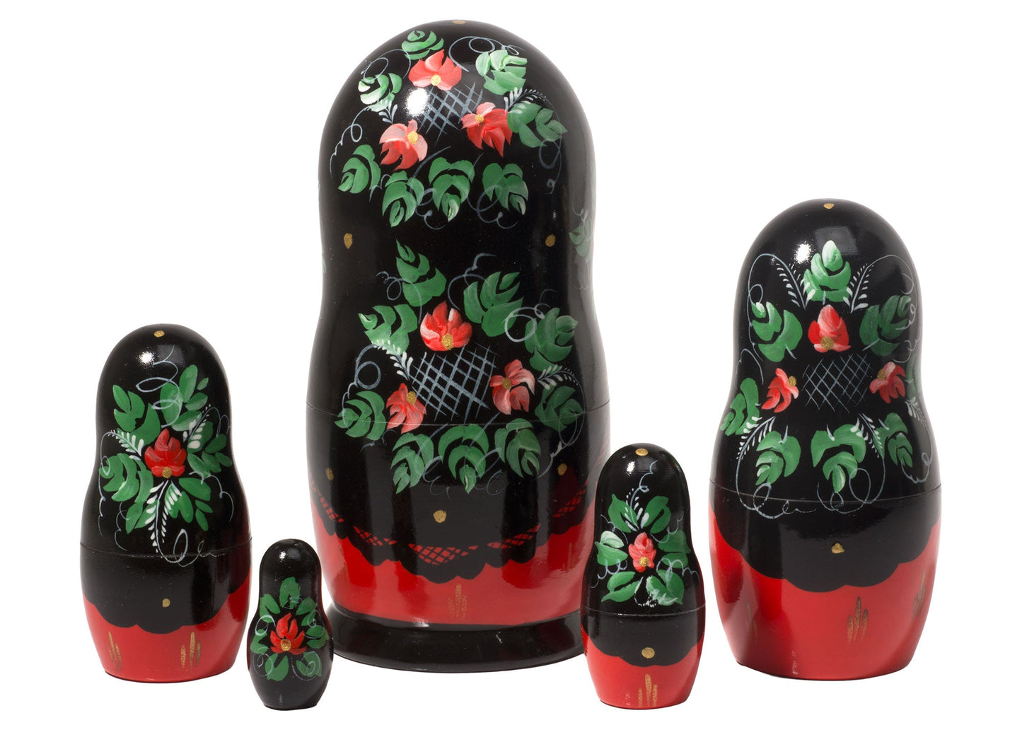 Babushka Stacking Dolls Red &amp; Black 5pc/6"